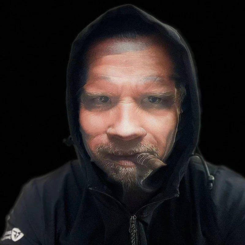 Close-up of mask pattern and 3D printed details