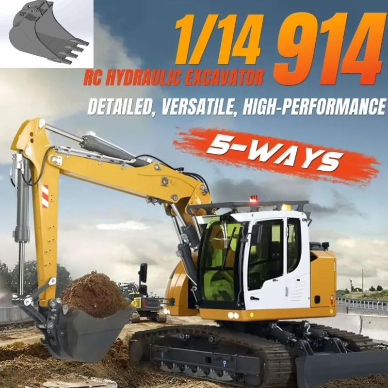 CUT 914 RC Excavator RTR 1/14 Scale Hydraulic Digger Radio Control Model Light Sound Set Construction Trucks Attachments RC Toys 2