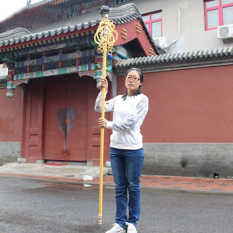 

2 Meter large # Asia Buddhism Temple Buddhist abbot Master brass Buddhist monk's stick CHAN ZHANG Weapon Exorcism Magic wand