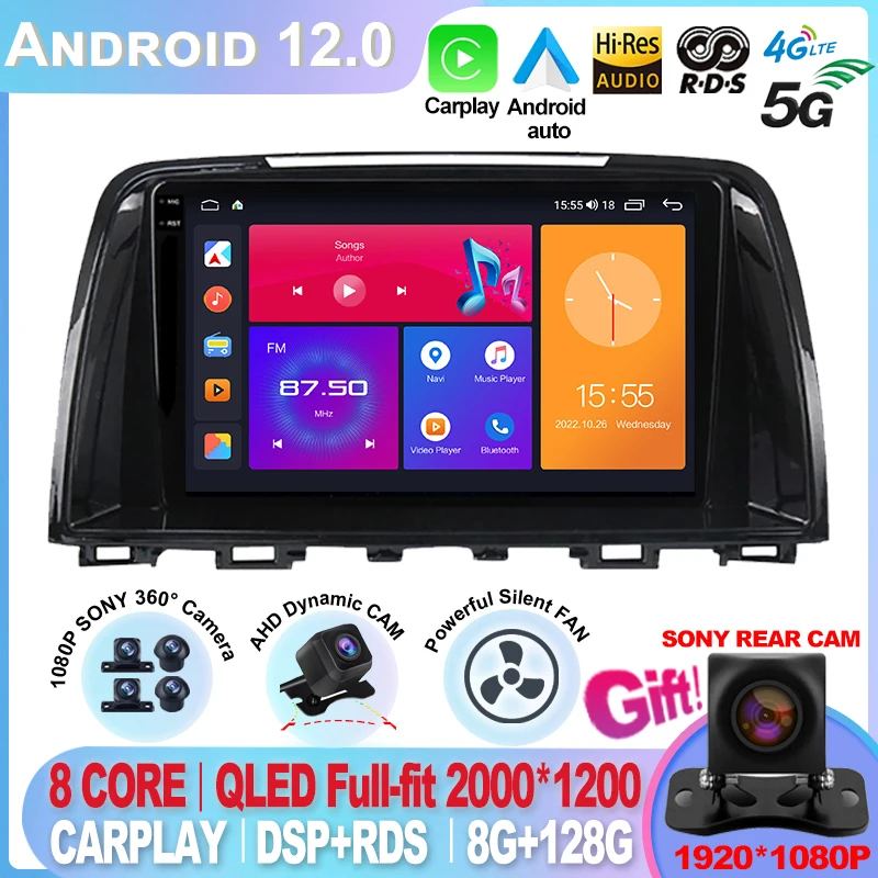 Dla mazdy 6 GJ Atenza 2012 2013 2014 2015 2016 2017 Android 12 Carplay