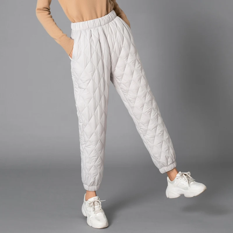 QWEEK Padded Quilted Pants for Women Winter Black High Waist Korean Fashion Warm Casual Trousers Winter Harajuku Sport Jogging