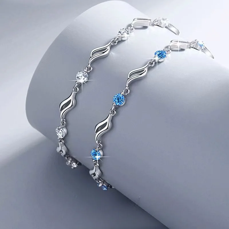 Retro 925 Sterling Silver Blue Crystal Bracelets For Women Korean Designer Hollow Adjustable Bracelets Luxury Party Jewelry Gift - Image 6