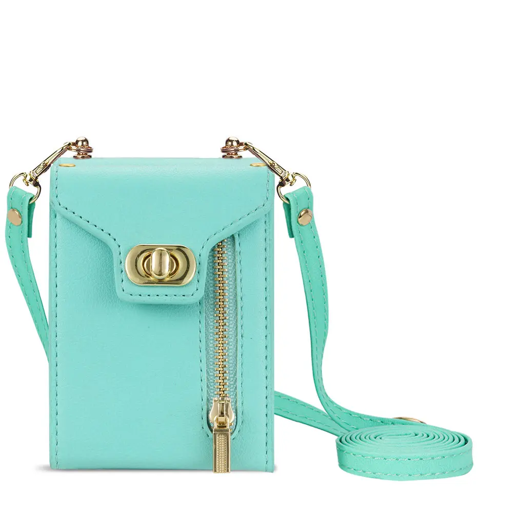 Elegant Leather Crossbody Wallet Case with Credit Card Holder and Long Lanyard