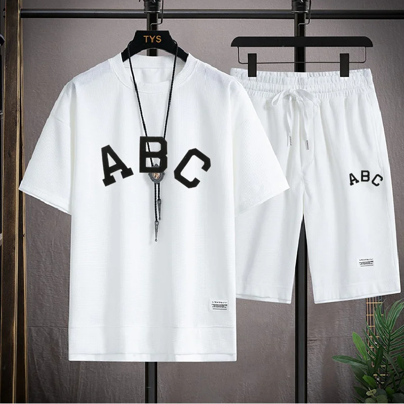 

y2k Summer Men's Two Piece Set Linen Fabric Casual T-Shirt and Mens Sports Suit Fashion Short Sleeve Tracksuit футболка 반바지