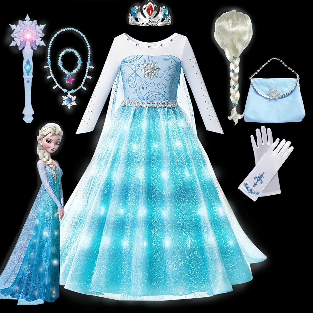

Disney Frozen Elsa Princess LED Costume For Girl LED Light Up Encanto Isabela Mirabel Children Birthday Party Princess Dress