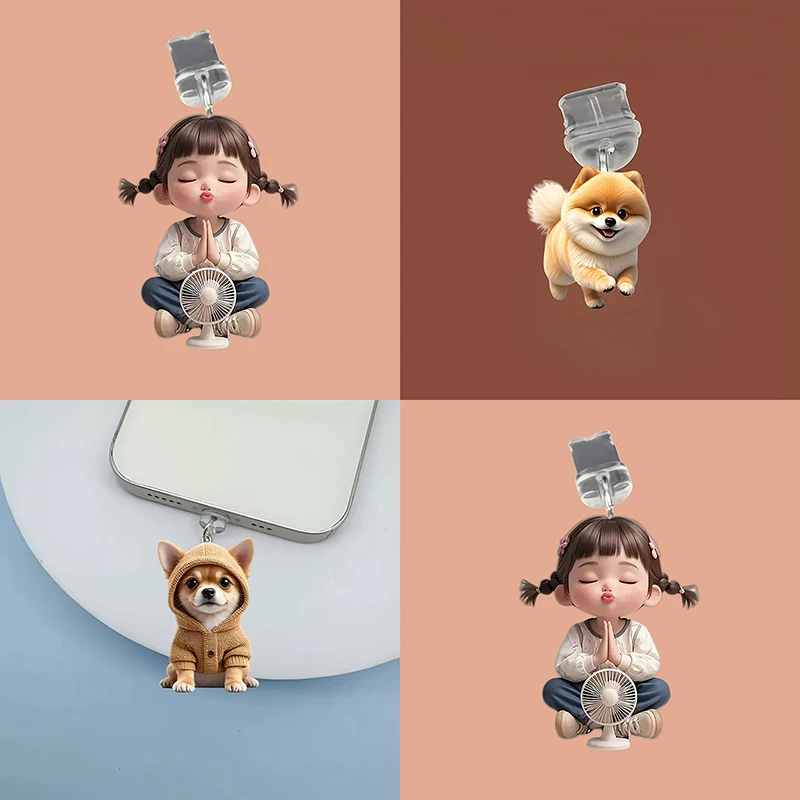 【C】1개 2D 귀여운 고양이 강아지 샴록 모바일 폰 먼지 방지 플러그 펜던트 방진 타입-C 충전 포트 플러그 장 걸이형 장식품