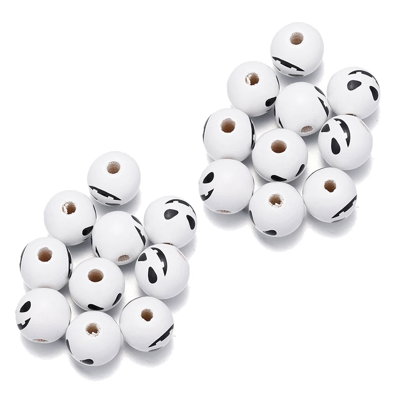 125 Perles En Bois D'Halloween - Citrouille, Chauve-souris, Araignée, 16mm, Pour Bijoux Et Décorations DIY