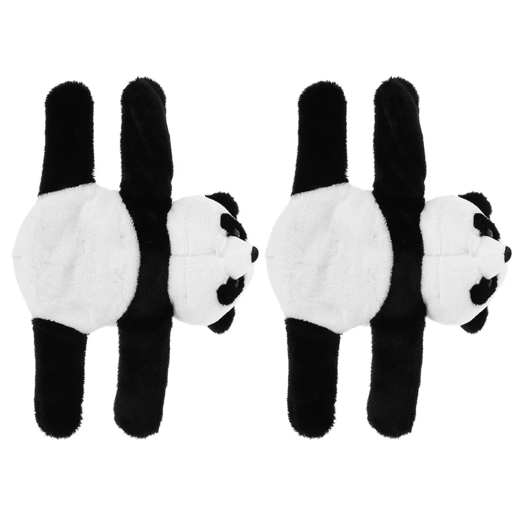 

2 Pcs Papa Circle Child Stuff Animals Wrist Slap Bracelet Plush Stuffed Panda Hugger