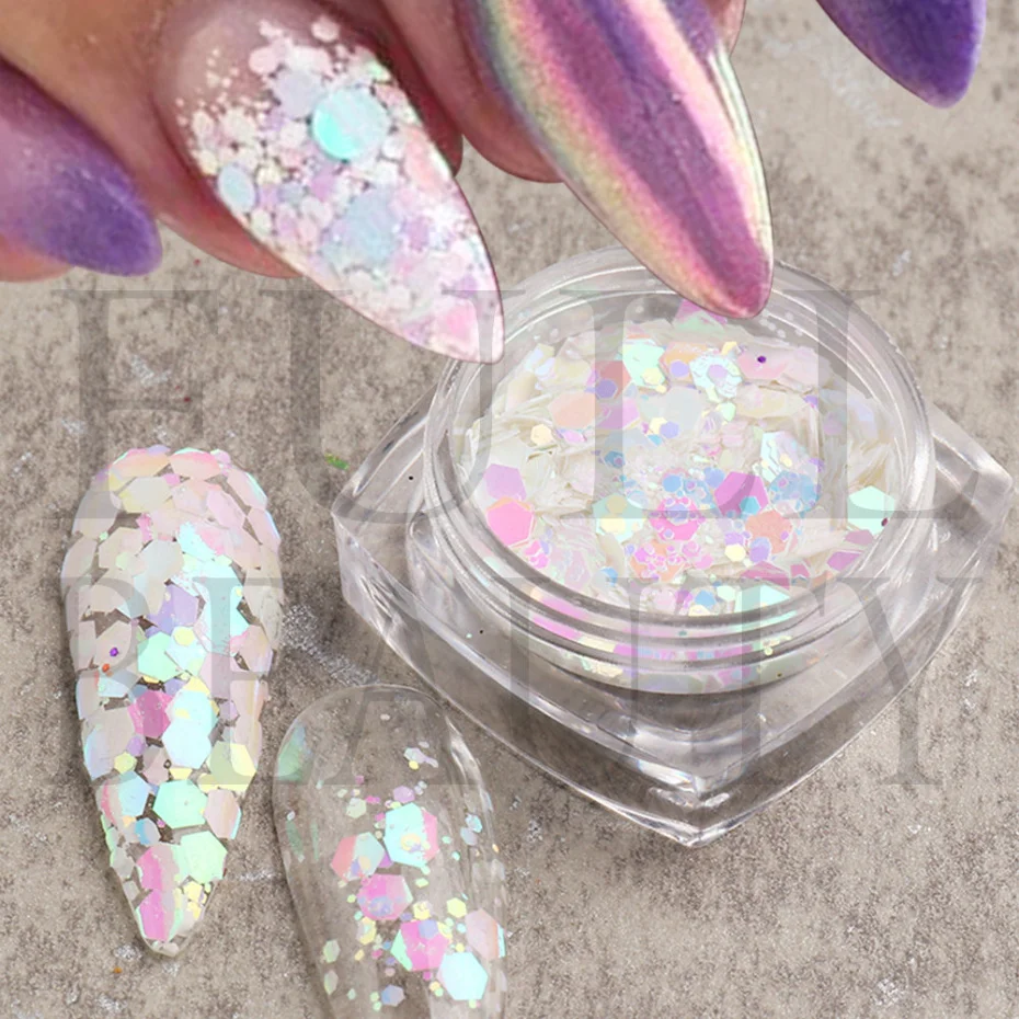 Bright Blue Sequins For Nail Mermaid Mixed Nail Glitter Flakes Hexagon art Paillette Shiny Mirror Spangles Slices LAGB 1Jar nail glitter nail decoration nail decorations nail flakes