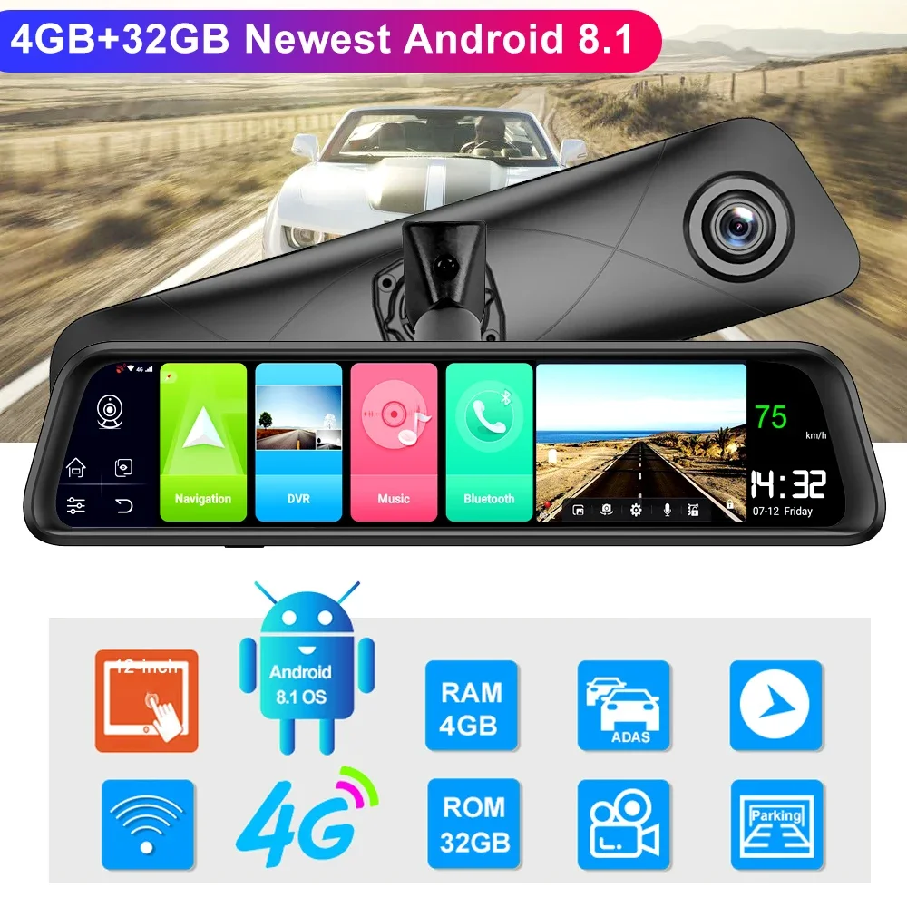 Bluavido   ڴ, ȵ̵ DVR, GPS ׺̼, ADAS HD 1080P  ī޶,   ͸, 3 in 1 ̷, 4G LTE, 12 ġ