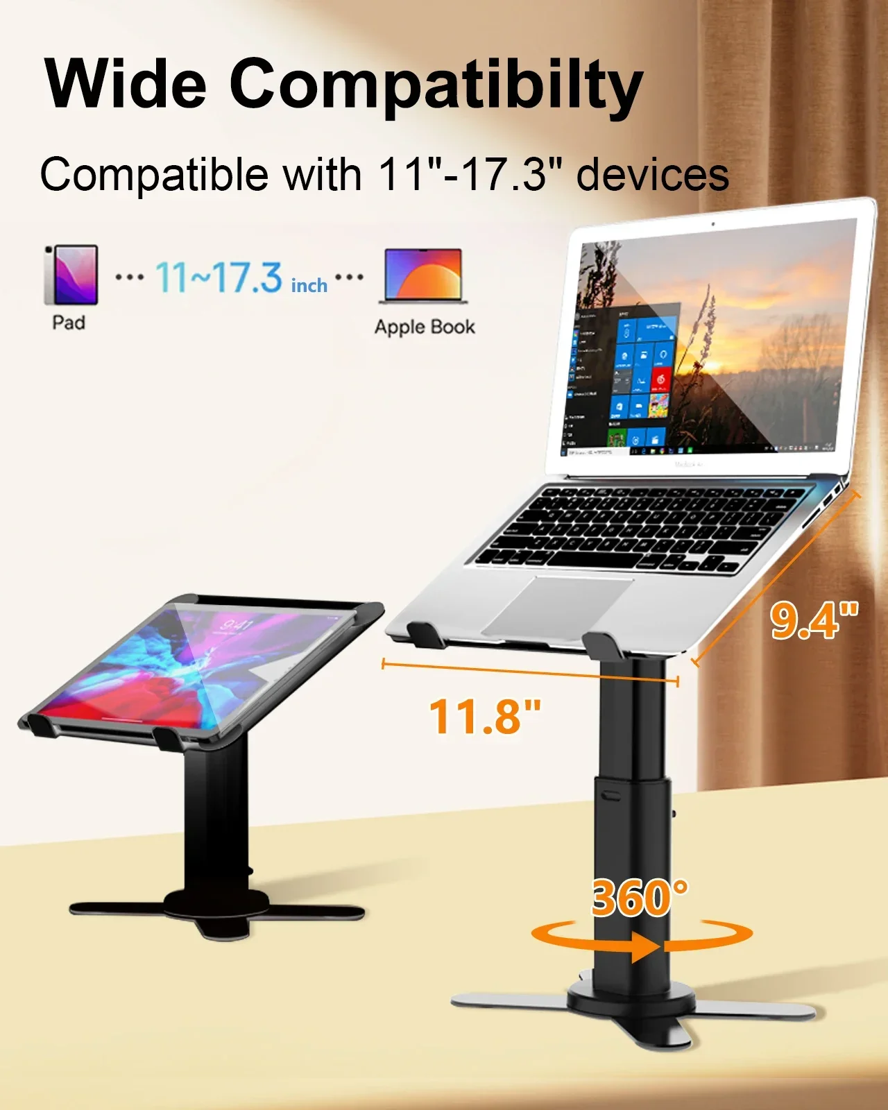 Eary Laptop Stand for Desk Ergonomic Foldable With 360 Rotating Base Adjustable Height Tablet Computer Stand Office Accessories
