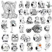 Fine Highland Cow & Squirrel Rabbit Hedgehog Animal Charm Beads Fit Original 925 Silver European Bracelet DIY Women Jewelry Gift 1