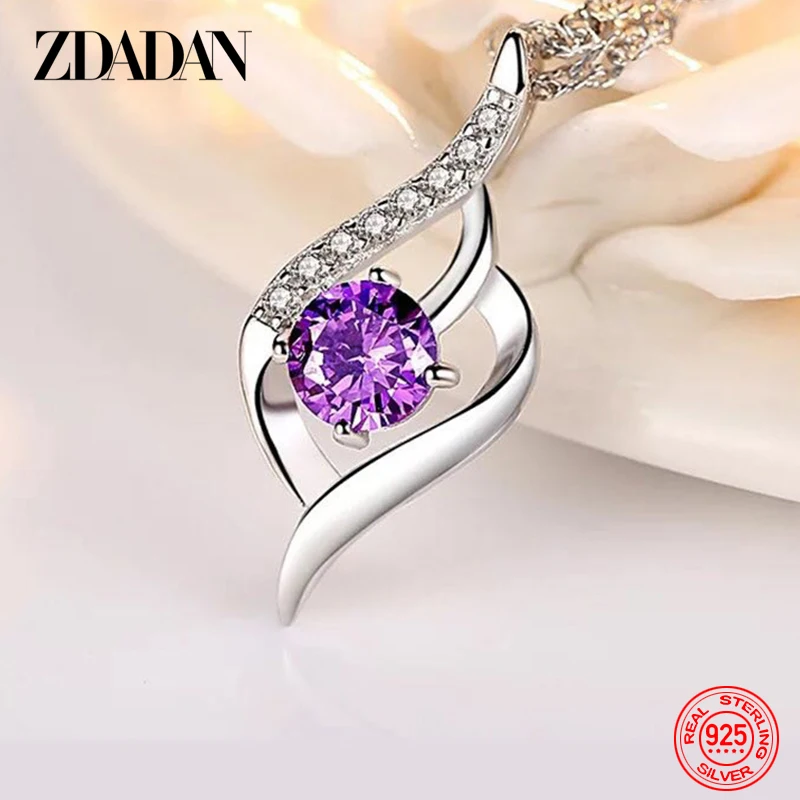 ZDADAN-collar de plata de ley 925 con forma de corazón y amatista para mujer, joyería de boda a la moda