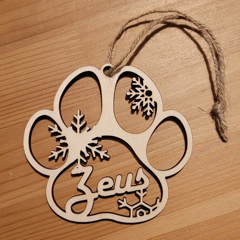 Personalised Christmas Ornaments Home Decor Wooden Dog Paw Xmas Tree Decoration Hanging Bauble Wood Tags Snowflake Ball Gifts christmas decorations wooden animal plaques decor