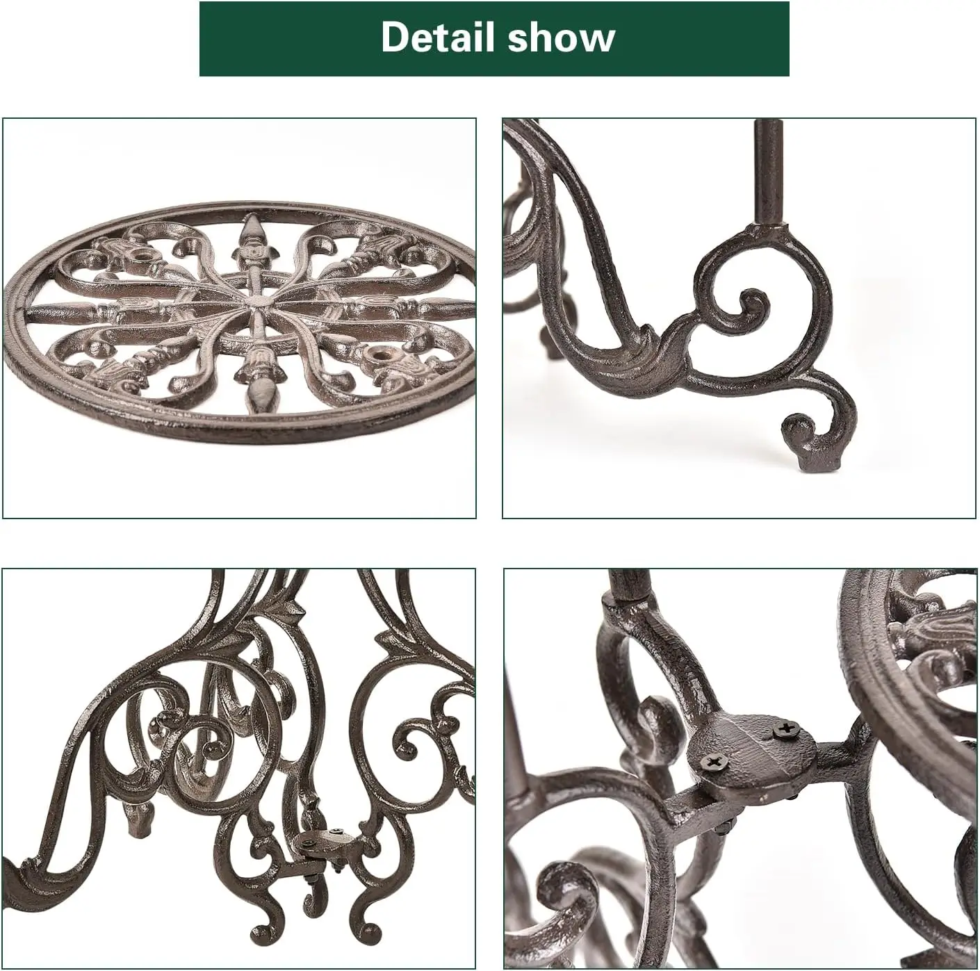 Heavy Duty Cast Iron Plant stand, 3 Tier Foldable Metal Plant Shelf, 24in Tall Vintage Flower Pot Holder Indoor Outdoor Tiered P