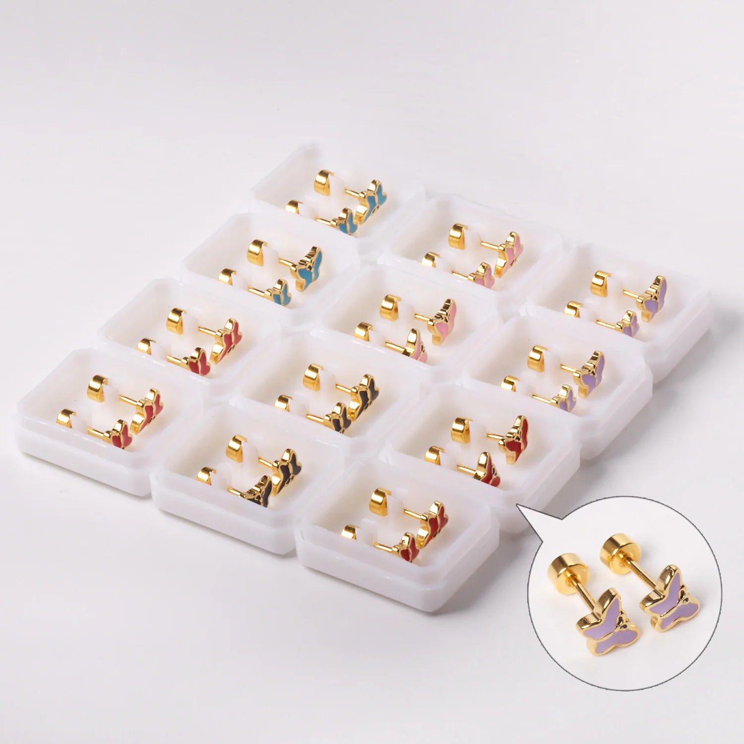 LUXUKISSKIDS Jewellery 12Pairs/Lots Cute Colorful Butterfly Girl Kids Earrings Set Screw Earring For Women Ears Jewelry Brincos