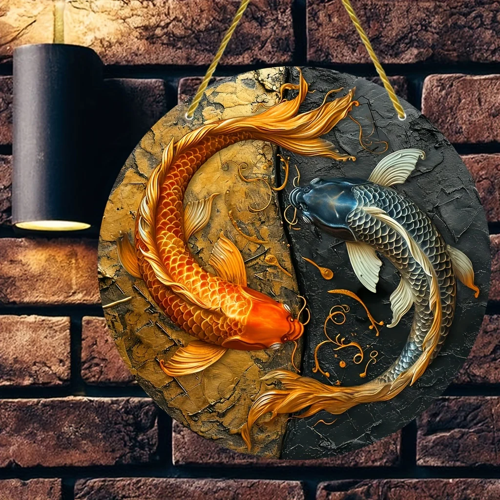 Cool Tai Chi Yin Yang Koi Sign,Koi Blessing Sign,Metal Round