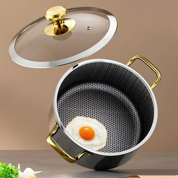 Pentola per zuppa in acciaio inossidabile con coperchio Padella antiaderente a nido d'ape Wok Home Pentola calda Fornello a induzione Stufa a gas Pentole da cucina 1