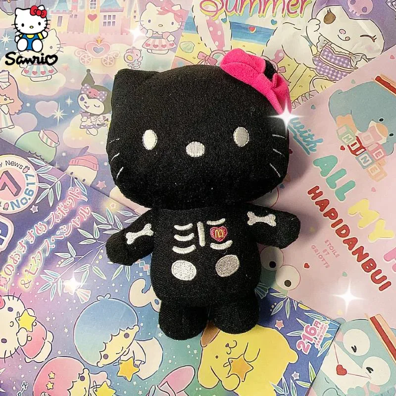 

Sanrio Skeleton Hello Kitty Cartoon Bag Pendant Advanced Doll School Bag Hello Ugly Black Leather Doll of the Year Girls Gifts