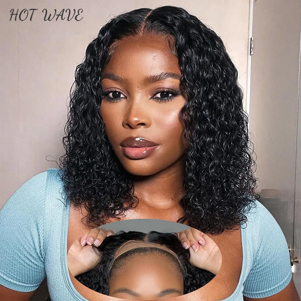 

Wear and Go Glueless Wigs Short Curly Bob Wig Human Hair New Upgraded No Glue 4x4 Lace Wigs Pre Plucked Pre Cut for Beginners