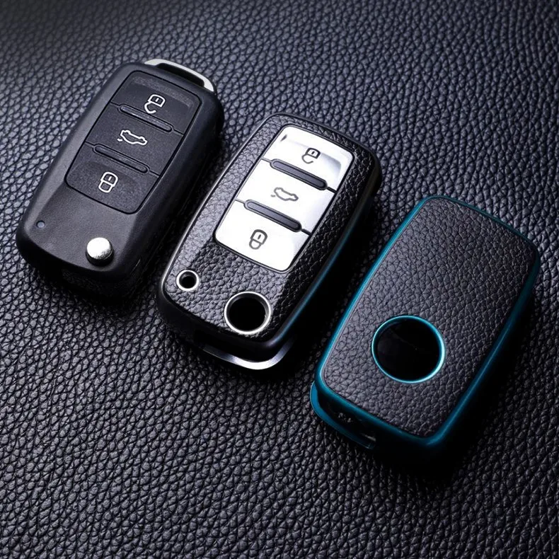 Key Case Tpu Leather Car Key Case Full Cover Protection Shell Bag for VW Volkswagen Polo Tiguan Passat Golf Jetta Lavida Skoda Octavia