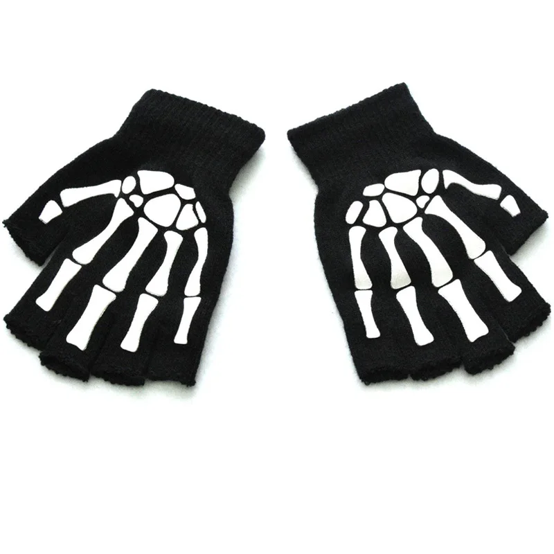 Adult Halloween Skull Skull Half Finger Glove Winter Skull Fingerless Glove Activity Party Holiday Bicycle