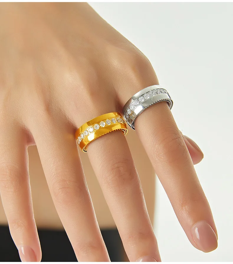 Luxuriöser Zirkon-Ring für Damen 316L Edelstahl Vergoldet Runder Paar-Verabredungsring Vintage Wasserdichter Schmuck Geschenk – Detail 6