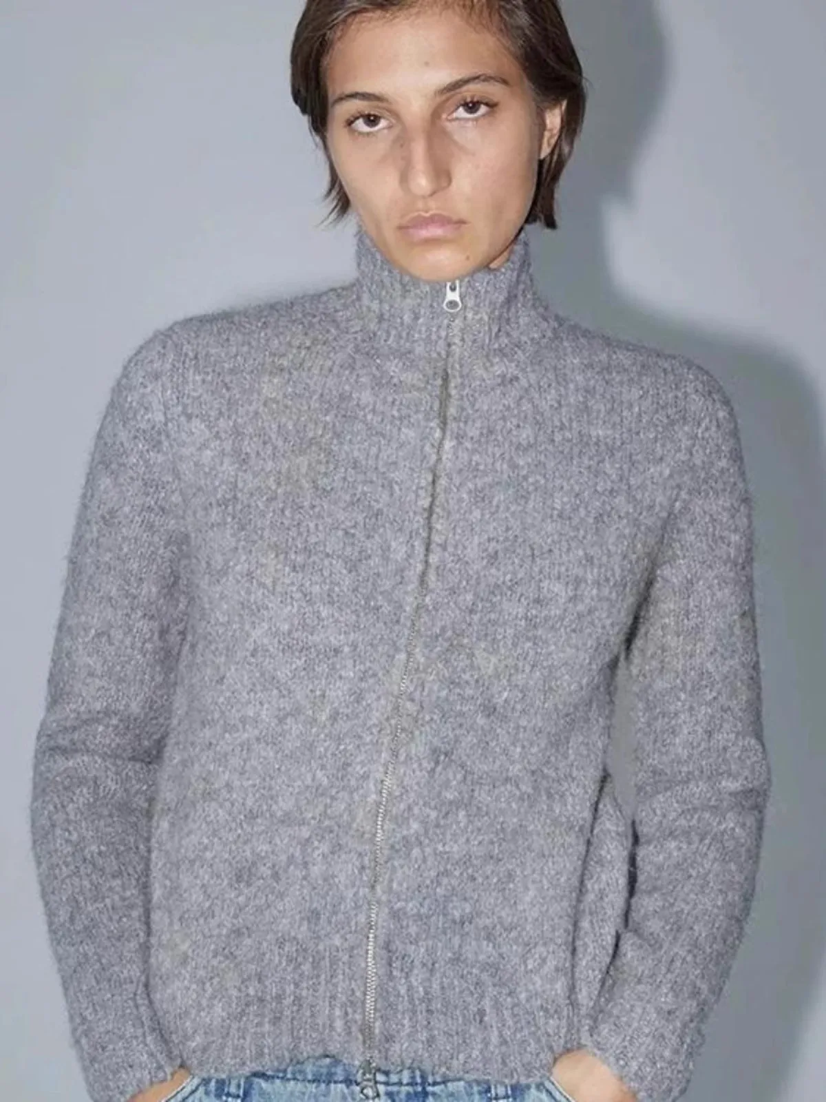 Paloma Spain's new soft knitted jacquard wool blend zipper cardigan sweater for women in autumn and winter 6