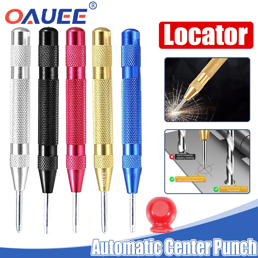 Oauee Automatic Centre Punch General Woodworking Metal Drill Adjustable Spring Loaded Automatic Punch Hand Tool Metal Wood Glass