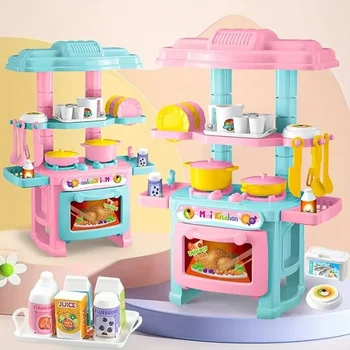 Mini Kitchen Counter Toys Simulated Children's Pretend Play House Role Play Pretend Game Cooking Food Toy Set Boy Girl Gift Kids