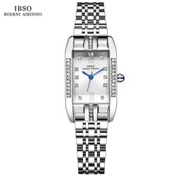 IBSO 9298 Rectangle New Women Quartz Watches Luxury Stainless Steel Strap 3ATM Waterproof Fashion Watch Ladies Full Zircon Dial