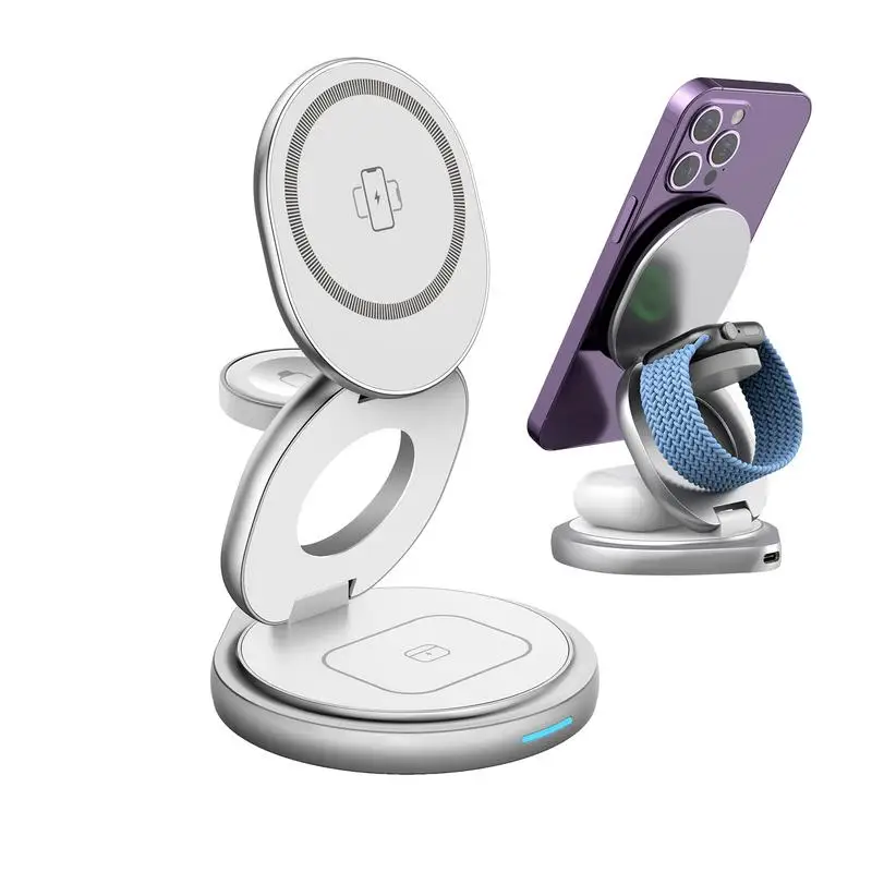 

Беспроводная зарядная станция, складное магнитное зарядное устройство 3 в 1, зарядная подставка, быстрая зарядка, магнитные зарядные устройства для телефонов с поворотом на 360 градусов