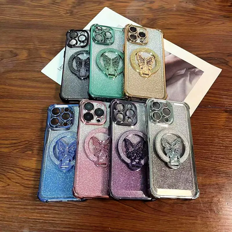 Glitter Butterfly Stand Phone Case - Soft Cover with Sparkling Design