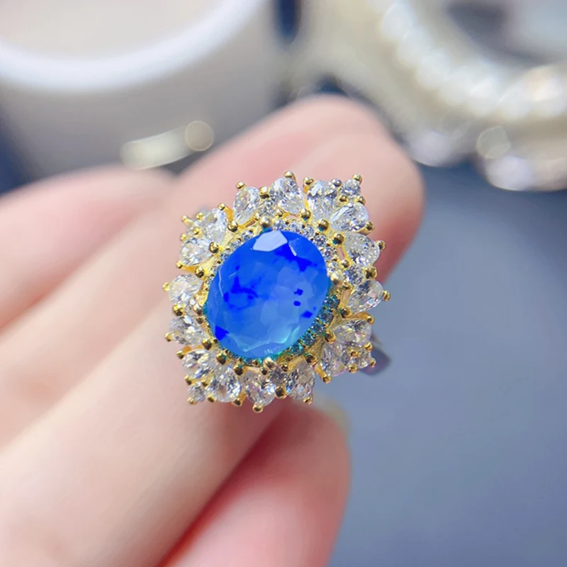 Natural Blue Opal Rings for women silver 925 jewelry luxury gem stones 18k gold plated free shiping items Party Gifts Natural Blue Opal Rings for women silver 925 jewelry luxury gem stones 18k gold plated free shiping items Party Gifts