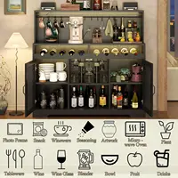 Wine Bar Cabinet with LED Light, Liquor Cabinet with Glass Holder,Storage with Wine Racks,Wine Cabinet with Mesh Door (Black) 5