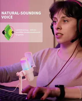USB Gaming Microphone for PC PS4 PS5 Mac, Pink Condenser Mic with RGB Lighting, Pop Filter, Shock Mount 3