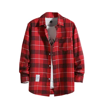 Plaid Shirts Men'S Casual Checked Shirt Autumn Long Sleeved Single Holiday Print Camisa Social Dress Shirt Camisas Asian size 3