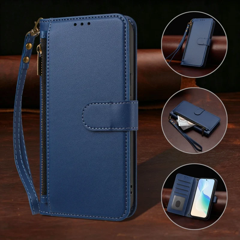 Premium PU Leather Flip Case with Zipper Wallet Cover