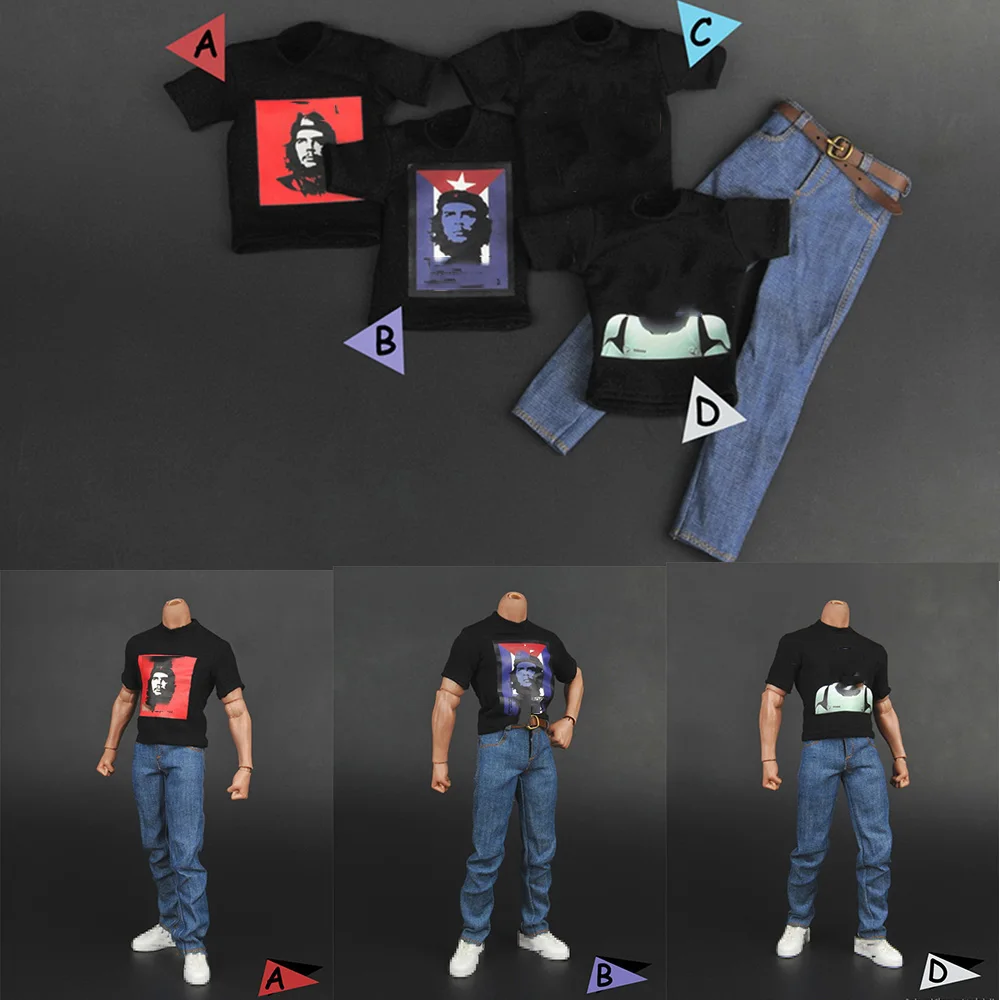 

ZYTOYS ZY16-3 1/6 Scale Slim Printing Black T-shirt Casual Jeans Suit with Belt Accessory Model for 12 inches Action Figure