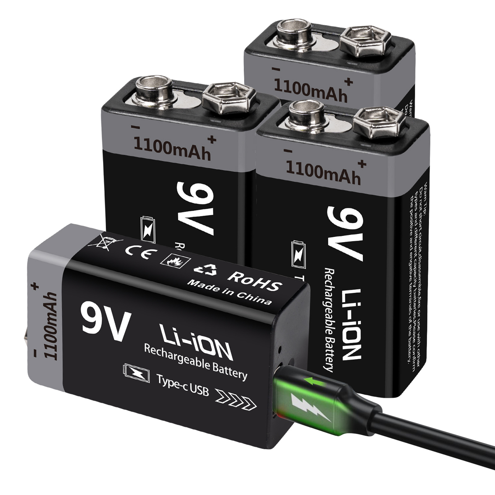 MATOV 9V Rechargeable Battery 1100mAh USB Type-C Rechargeable 6F22 9V Li-ion Battery for RC Helicopeter Model Multimeter Toy