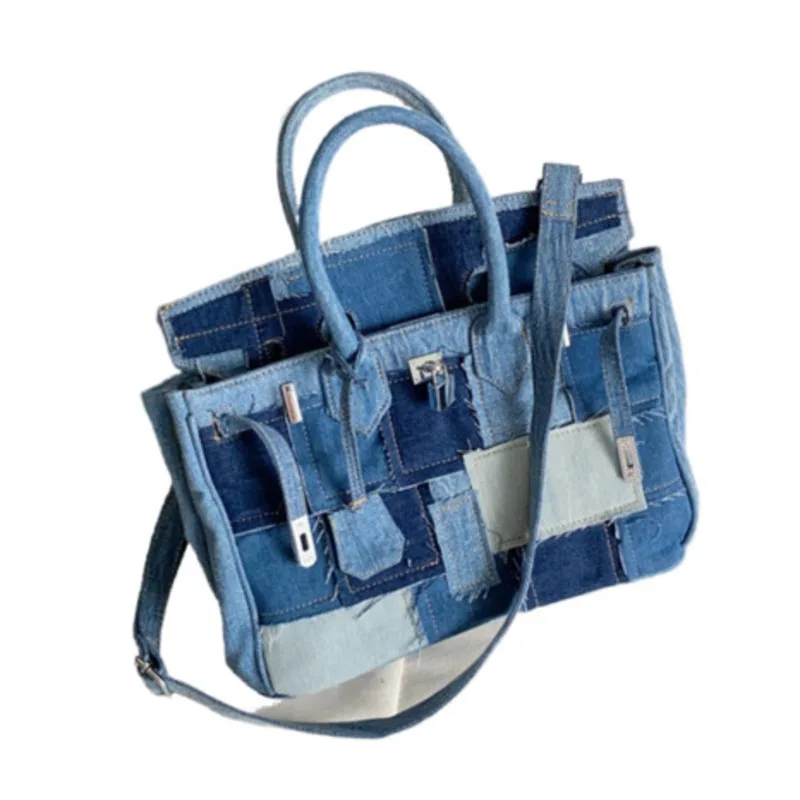 

Denim Splicing 2024 New Western Style Patch Bag Super Fire Handheld One Shoulder Crossbody Bag for Women Ladies Clutch Totes Bag