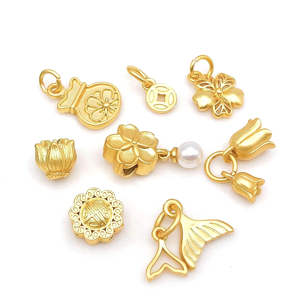 

5PCS Brass Charm for Bracelet Marking Diy Jewelry Finding Spacer Bead Gold Color Flower Necklace Pendant Accessories