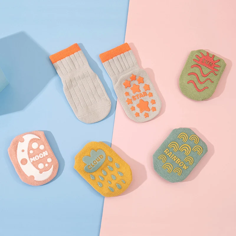 5pairs Casual Cute Knit Floor Socks, Soft Comfortable Breathable Cotton Socks For Toddler Walking Baby Boys And Girls 5
