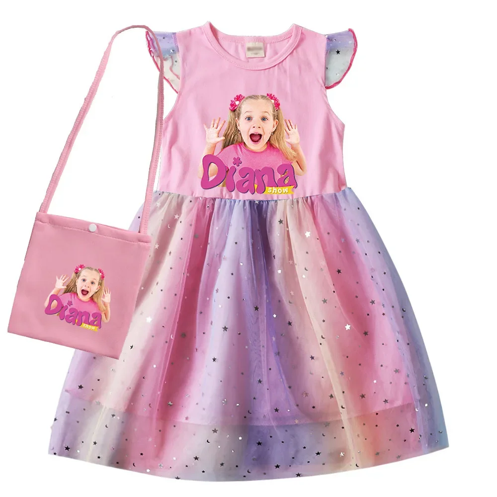 Diana and Roma Dress for Girls Princess Princess Costumes Children Birthday Halloween Party Vestidos Kids Short Sleeve Dresses