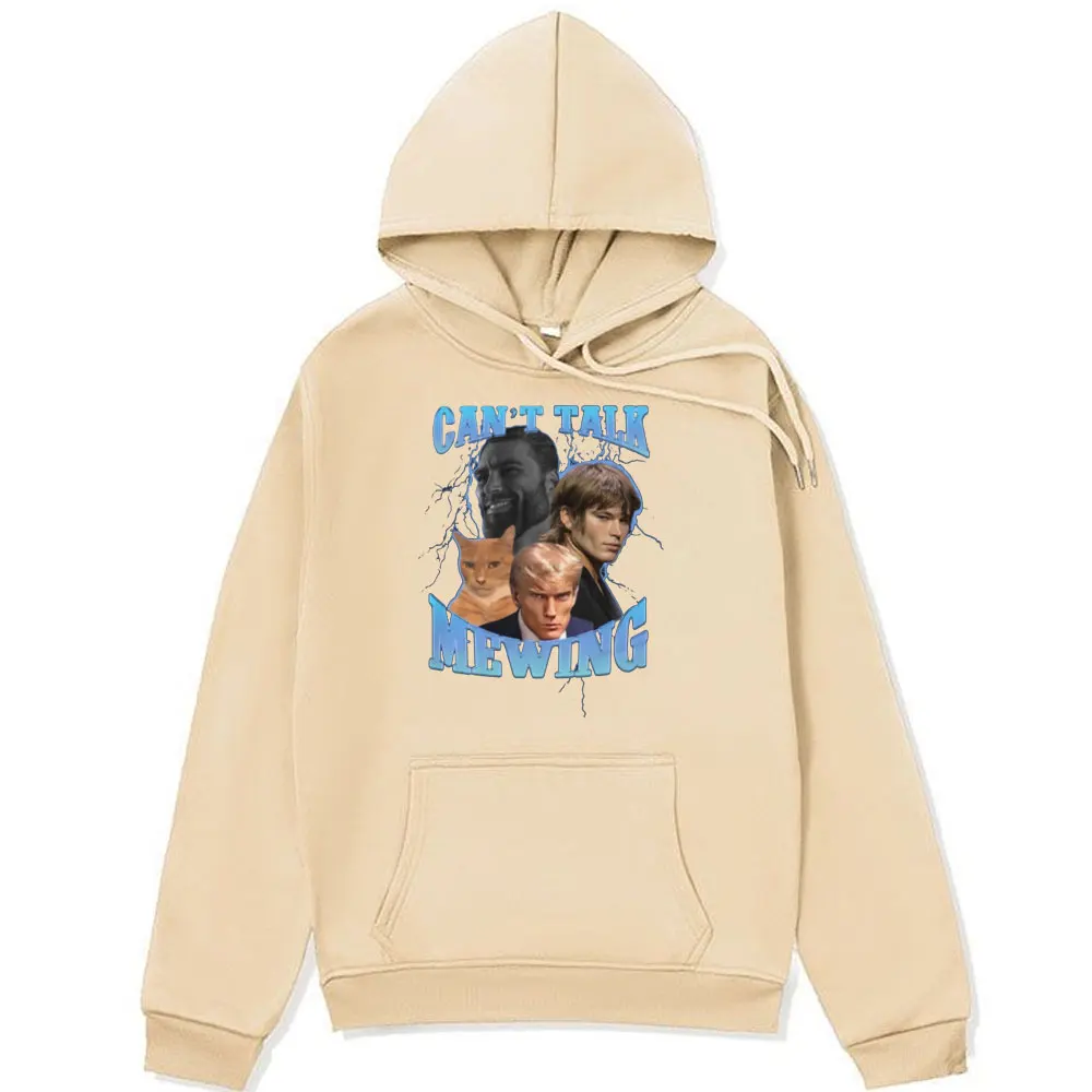 Can't Talk I'm Mewing Funny Cat Meme Print Hoodies Men Women Gothic Aesthetic Harajuku Sweatshirts Oversized Streetwear Pullover