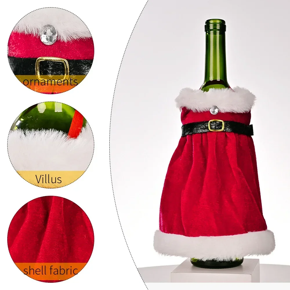 Christmas Wine Bottle Cover Set Golden Velvet Dress Clothes Cap Wine Bottle Bag Sleeve Xmas New Year Dinner Table Decoration