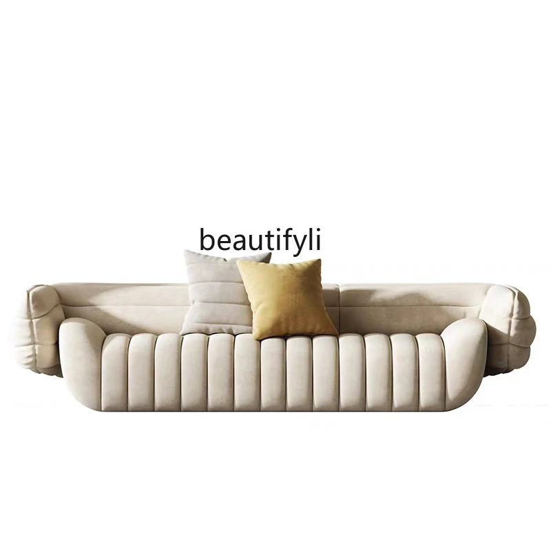 

Small Apartment Living Room Three Seats Fabric Sofa Banana Boat Creative Designer Flannel Sofa