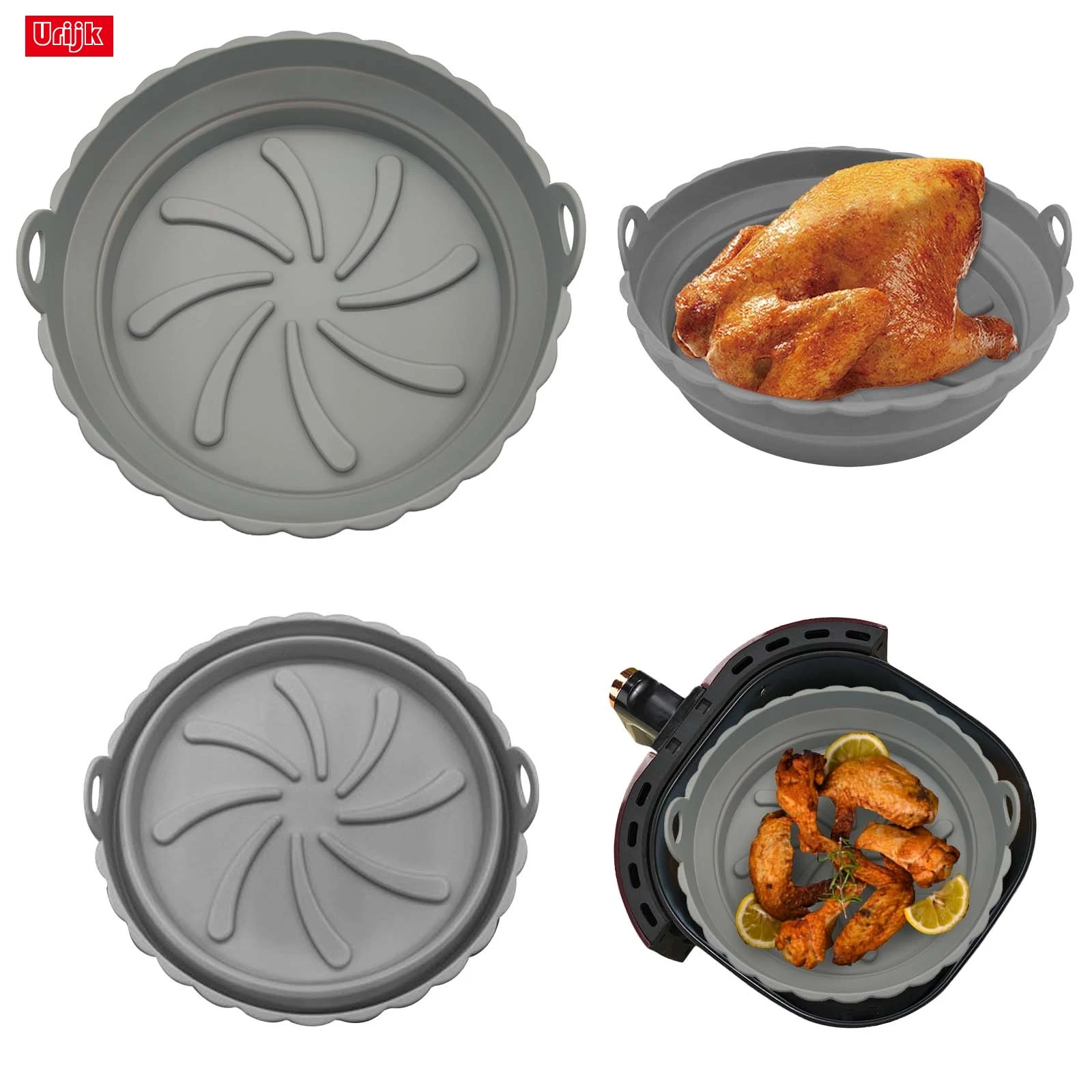 Urijk Reusable Silicone Air Fryer Oven Microwave Baking Bbq Tray Plate