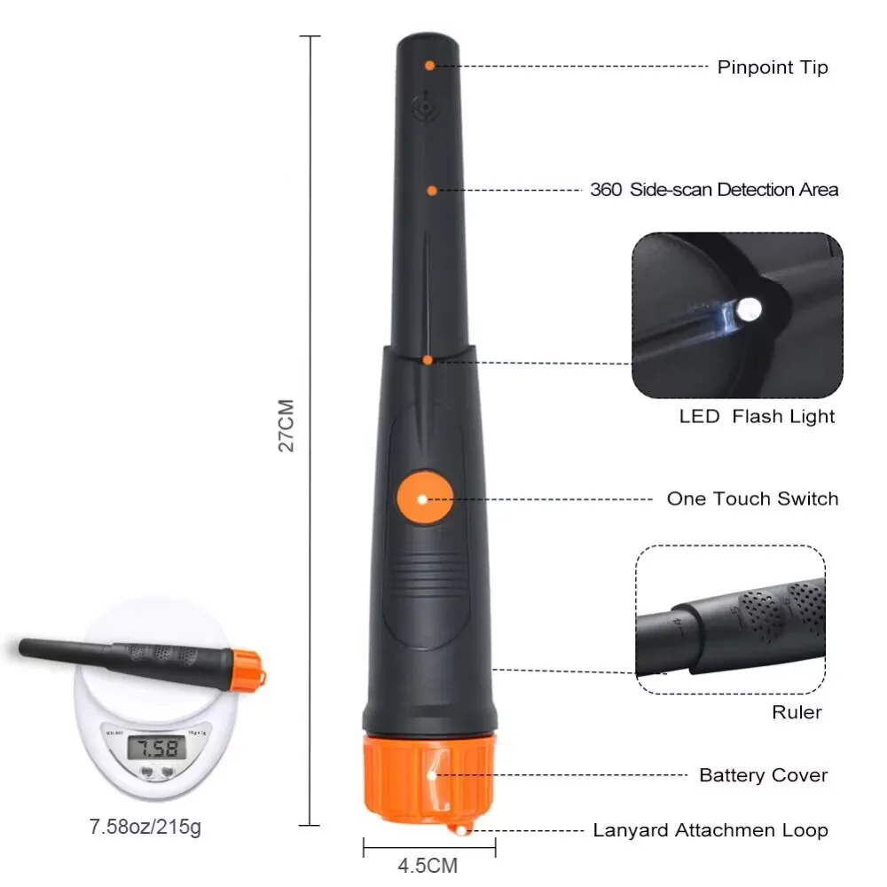 SUNPOW Metal Detector Pinpointer for Adults & Kids, Fully Waterproof,  360°Detection Handheld Pin Pointer Wand with LCD Screen, 3 Modes (Buzzer