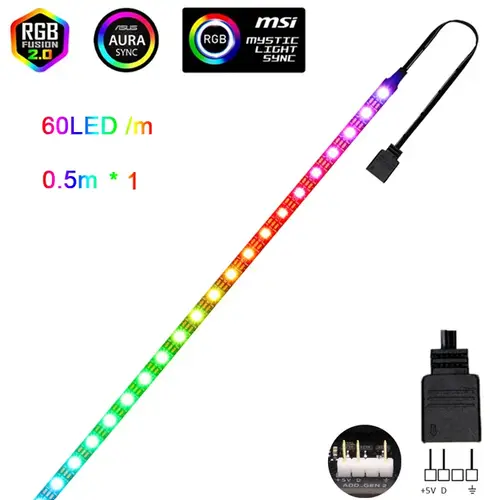Addressable Rainbow PC Digital WS2812b LED Strip Light for 5V 3pin ARGB Header PC Case Asus Aura Sync RGBIC Fusion MSI Mystic - Image 9